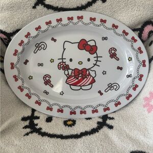 Hello Kitty Oval Plate with Red Candy Cane Accents
